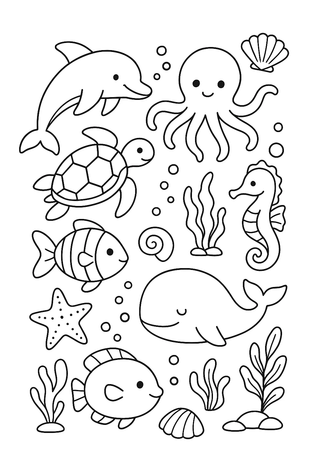 Desenho de animais marinhos para colorir e imprimir