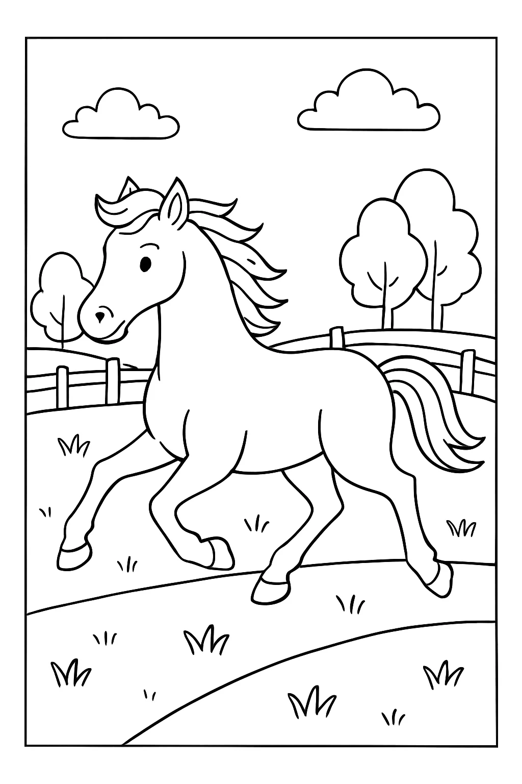 Cavalo Galopando No Campo para Colorir