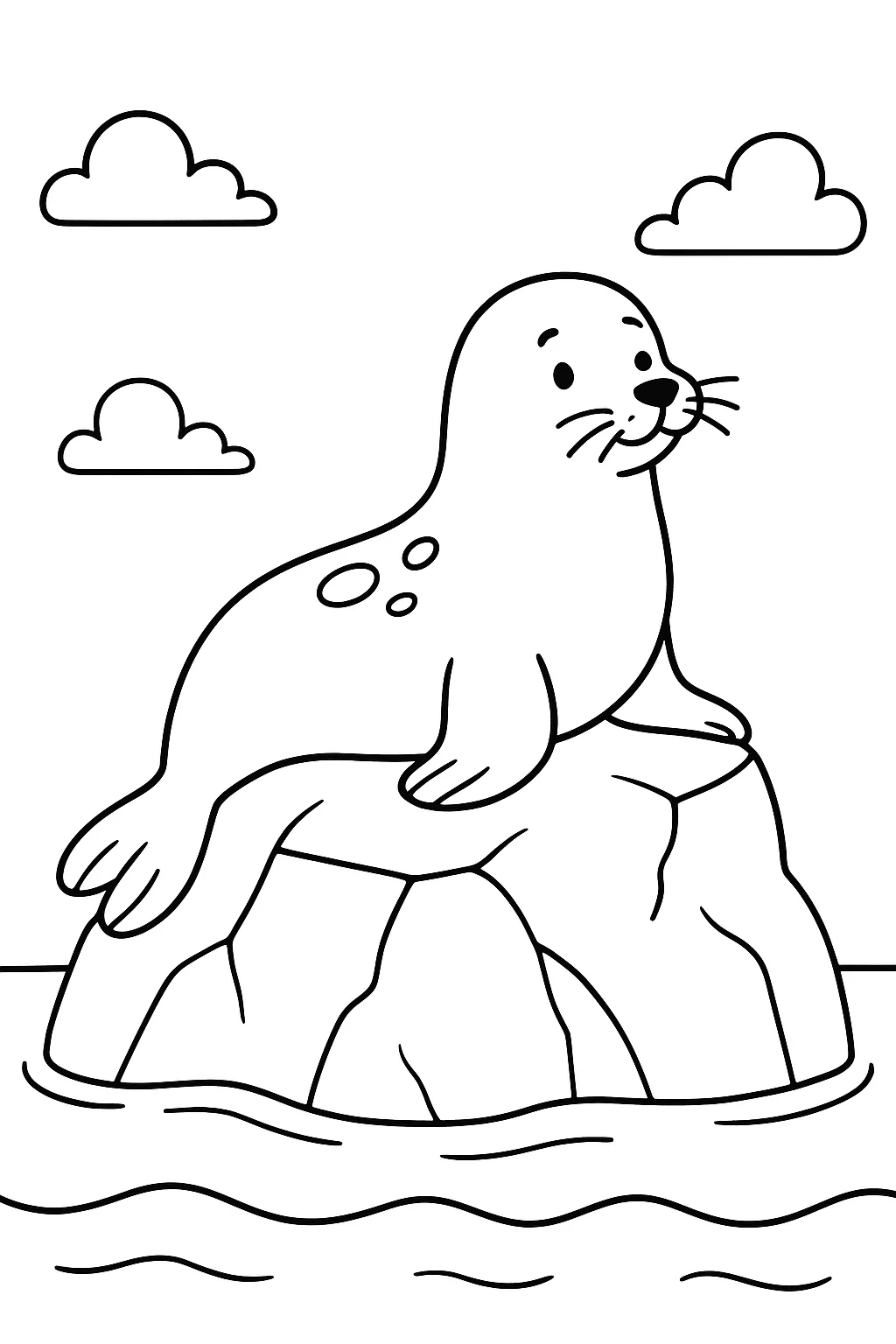 Desenho de foca na pedra para colorir e imprimir