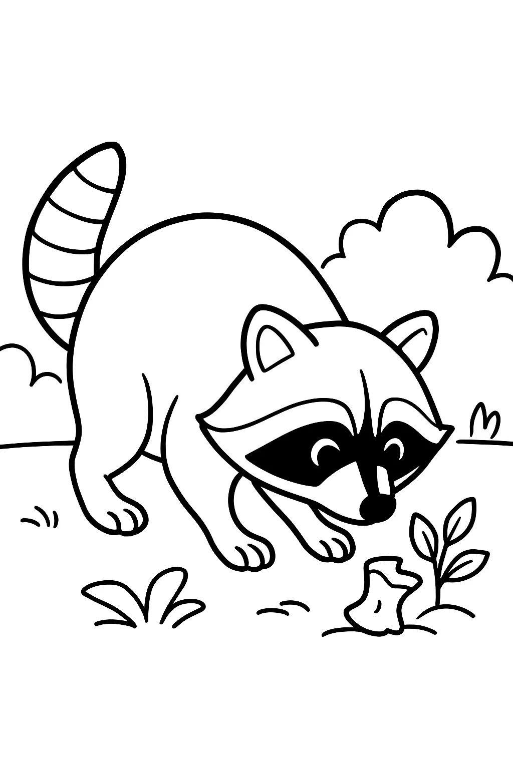 Desenho de guaxinim procurando comida para colorir e imprimir