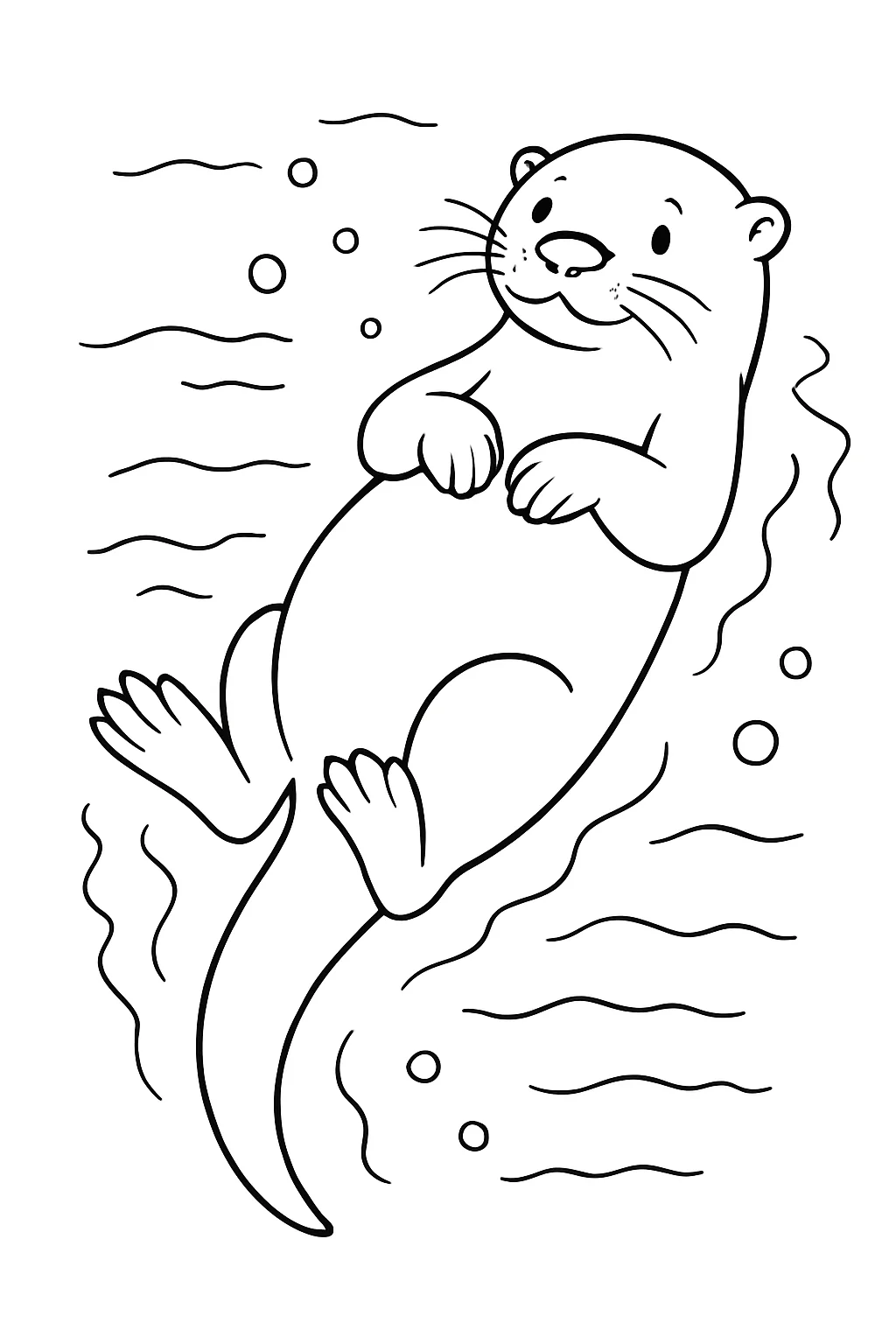 Desenho de lontra nadando de costas para colorir e imprimir