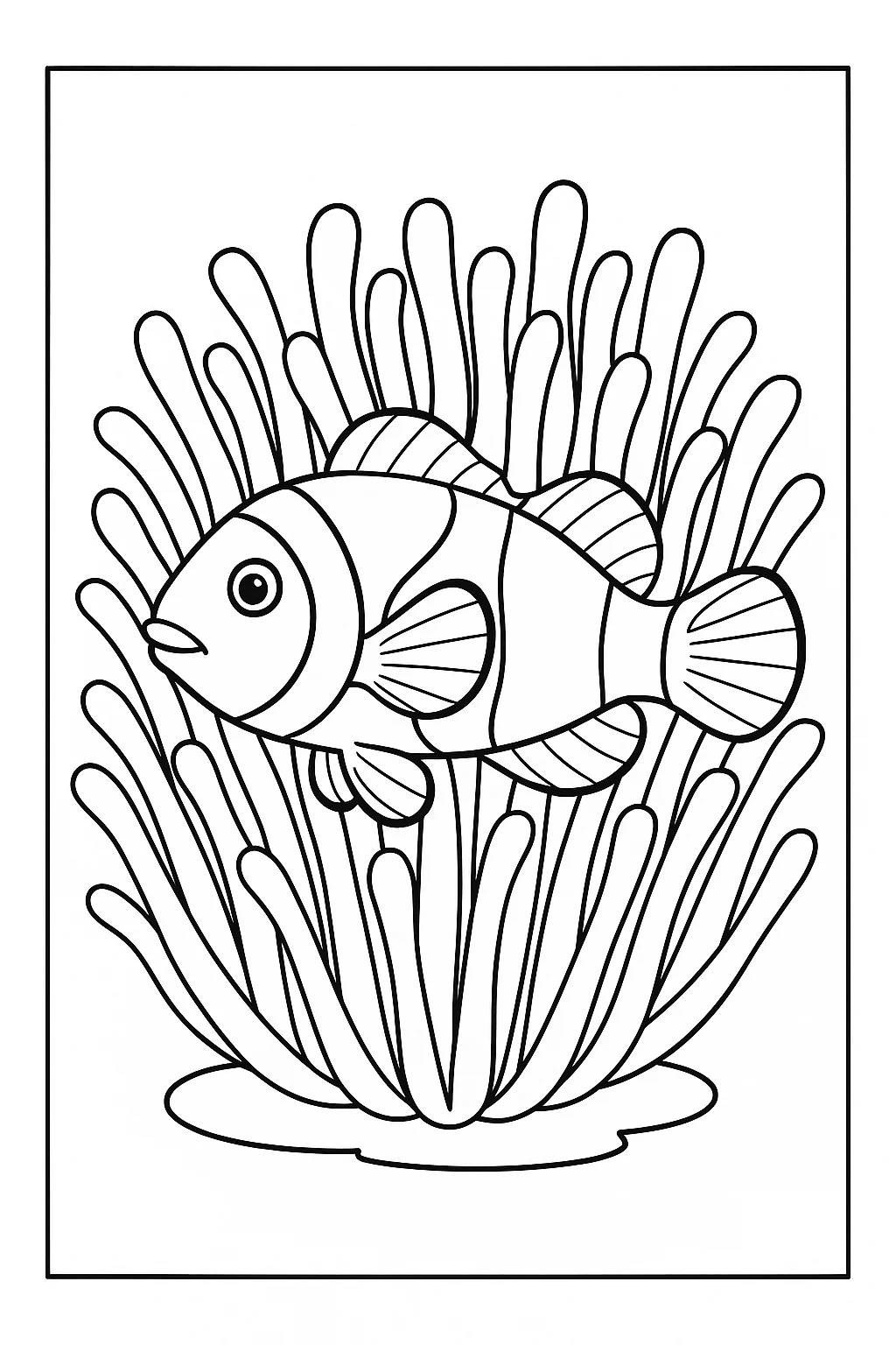 Desenho de peixe palhaco na anemona para colorir e imprimir