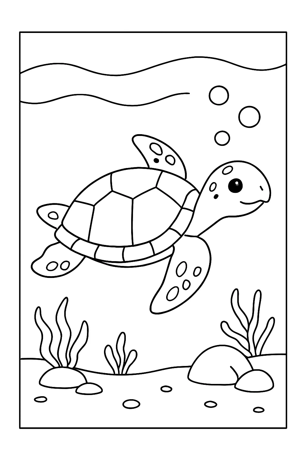 Tartaruga Nadando No Mar para Colorir