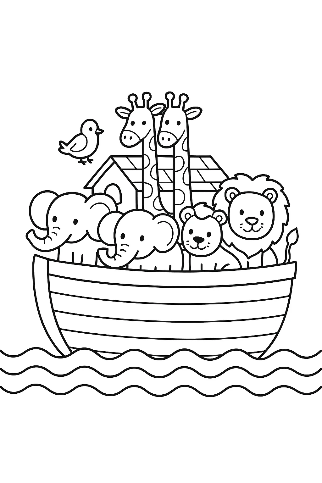 Desenho de arca de noe com animais para colorir e imprimir