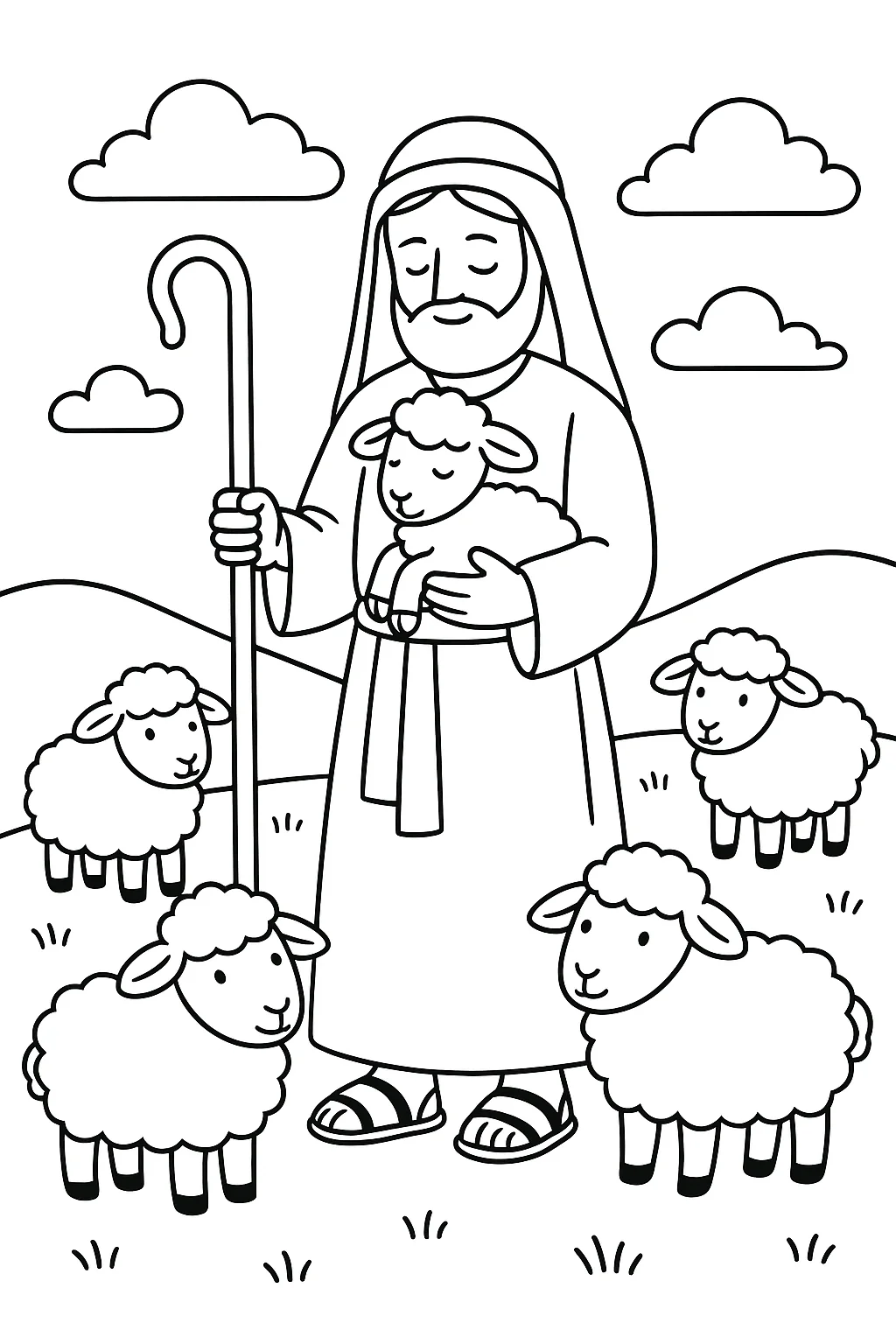Desenho de o bom pastor para colorir e imprimir