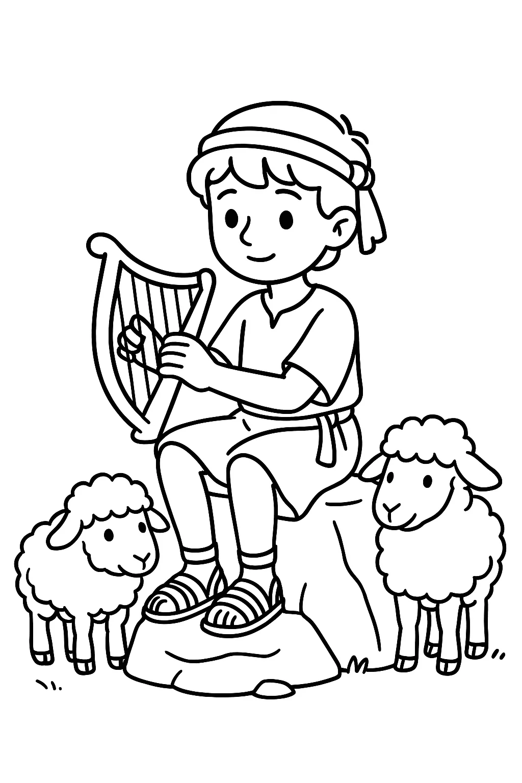 Desenho de rei davi com a harpa para colorir e imprimir