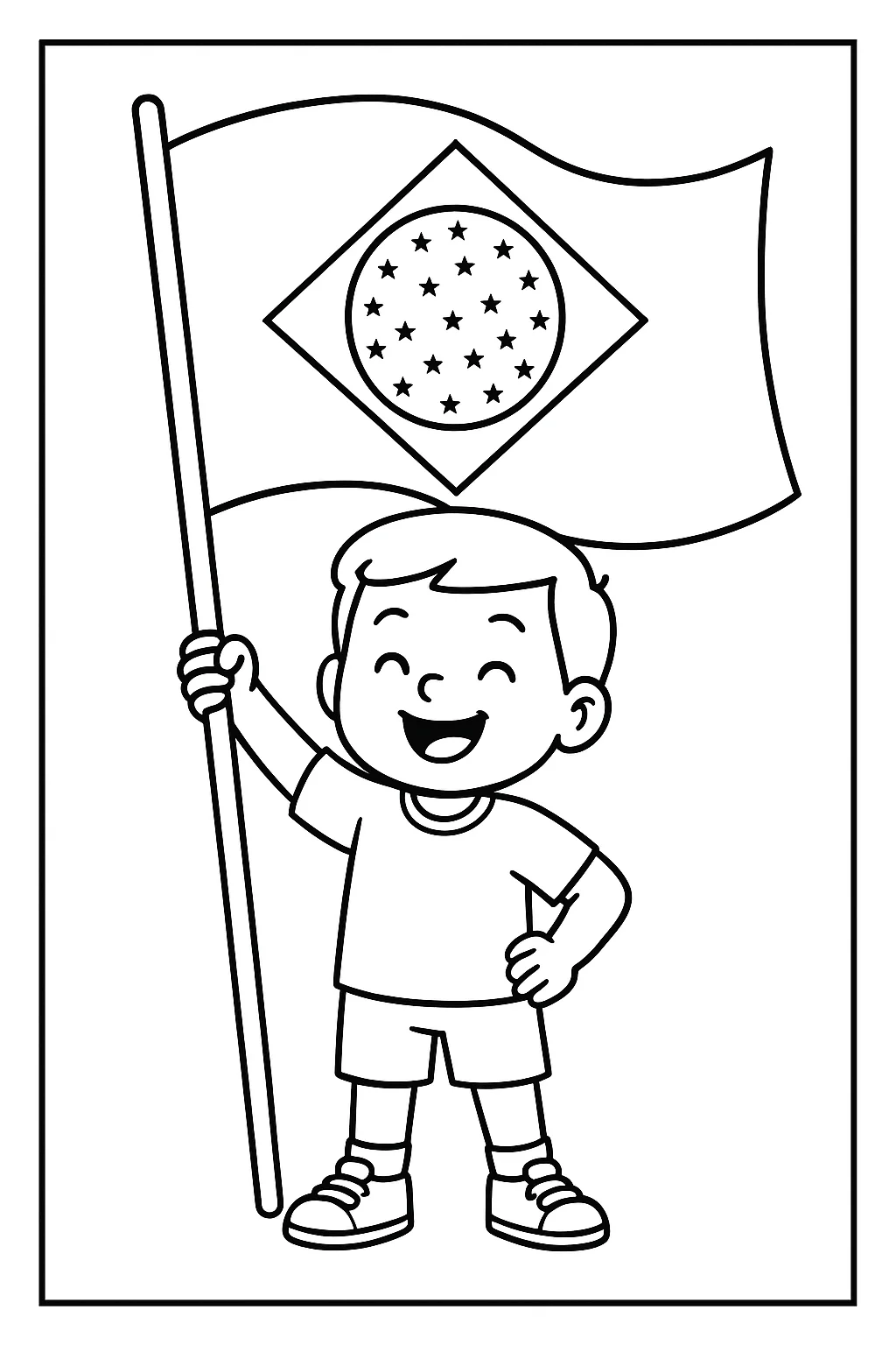 Criança com a Bandeira do Brasil para Colorir