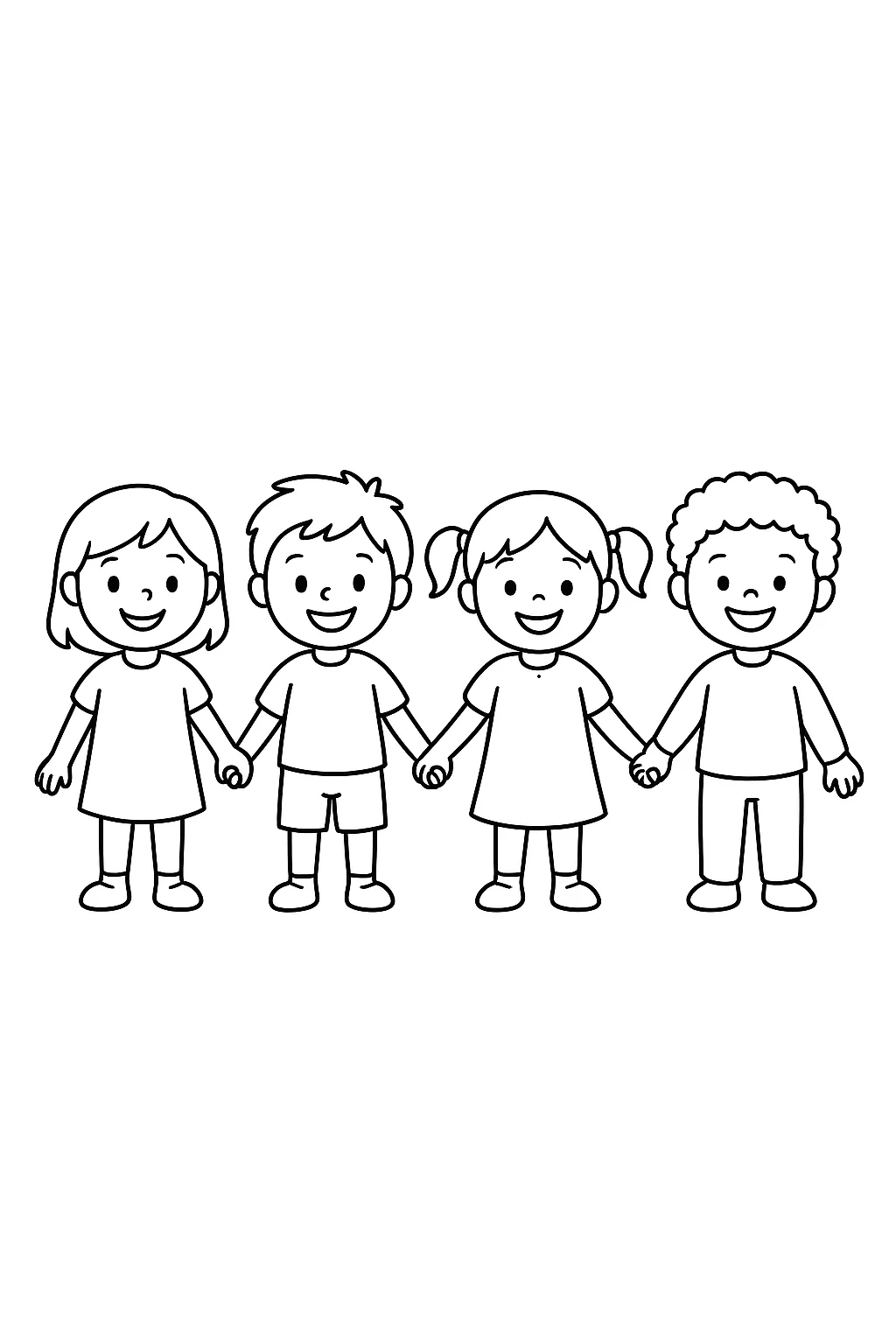 Desenho de crianças de mãos dadas para colorir e imprimir