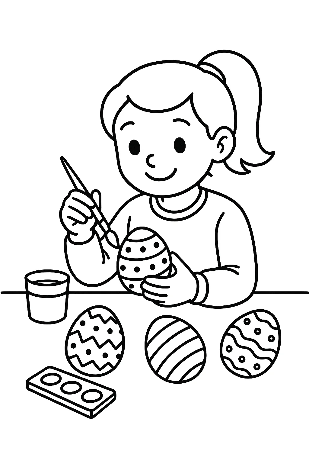 Desenho de pintando ovos de pascoa para colorir e imprimir