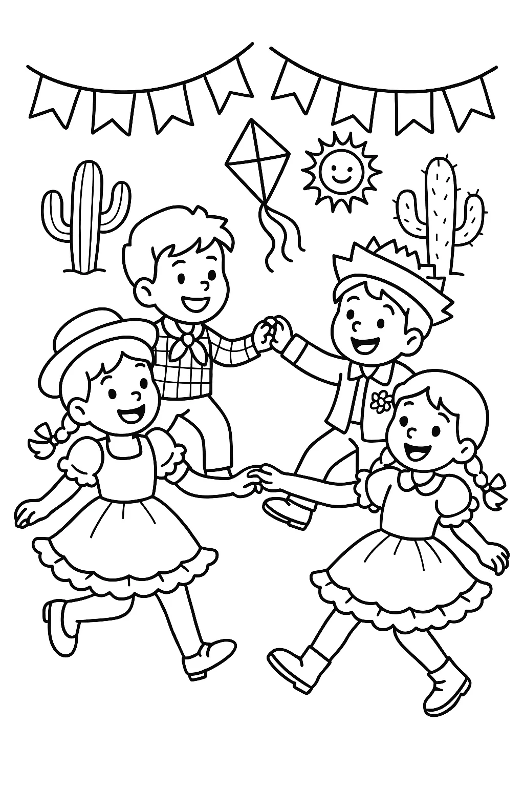 Desenho de quadrilha junina para colorir e imprimir