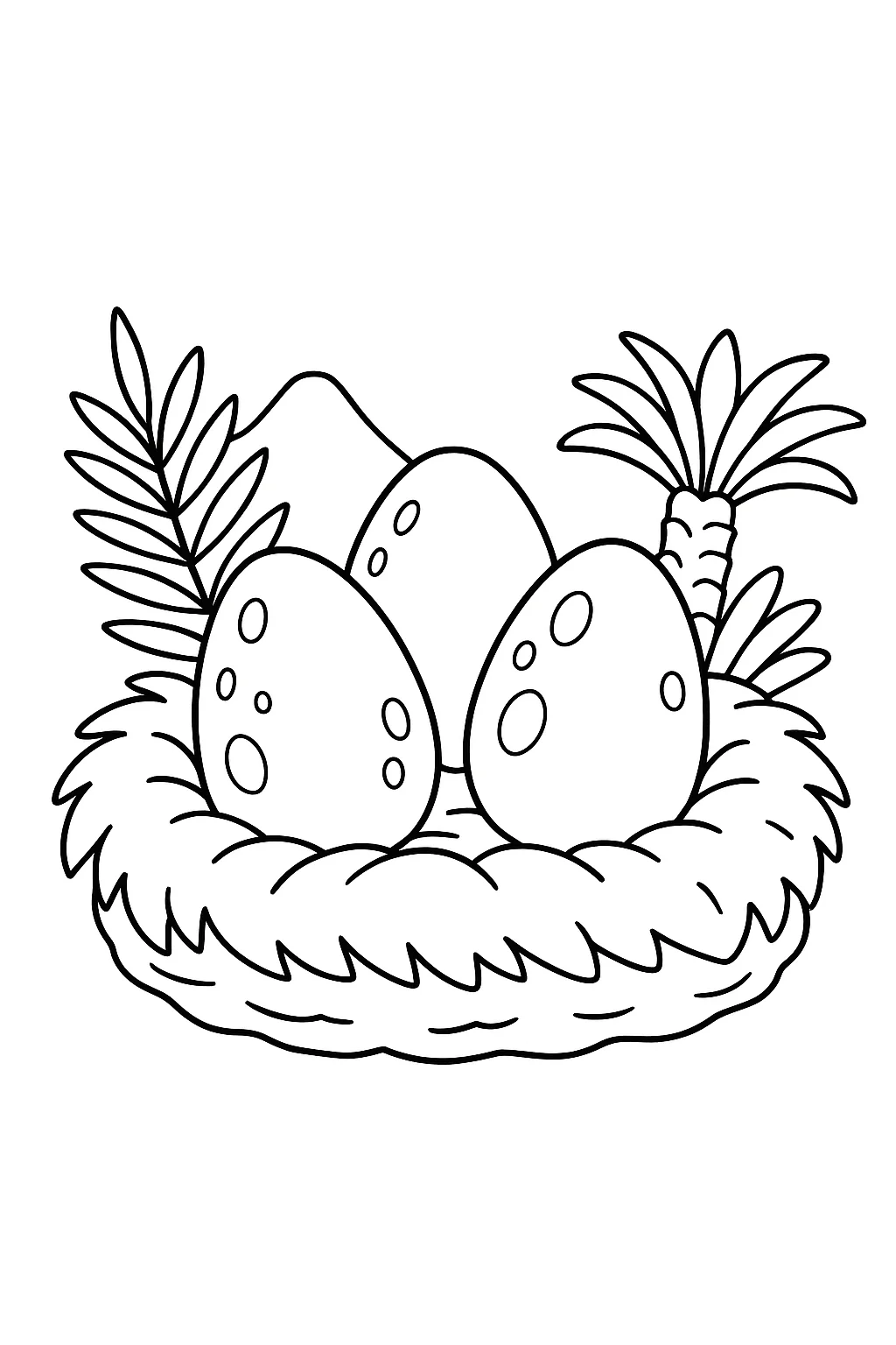 Desenho de ninho de dinossauro com ovos para colorir e imprimir