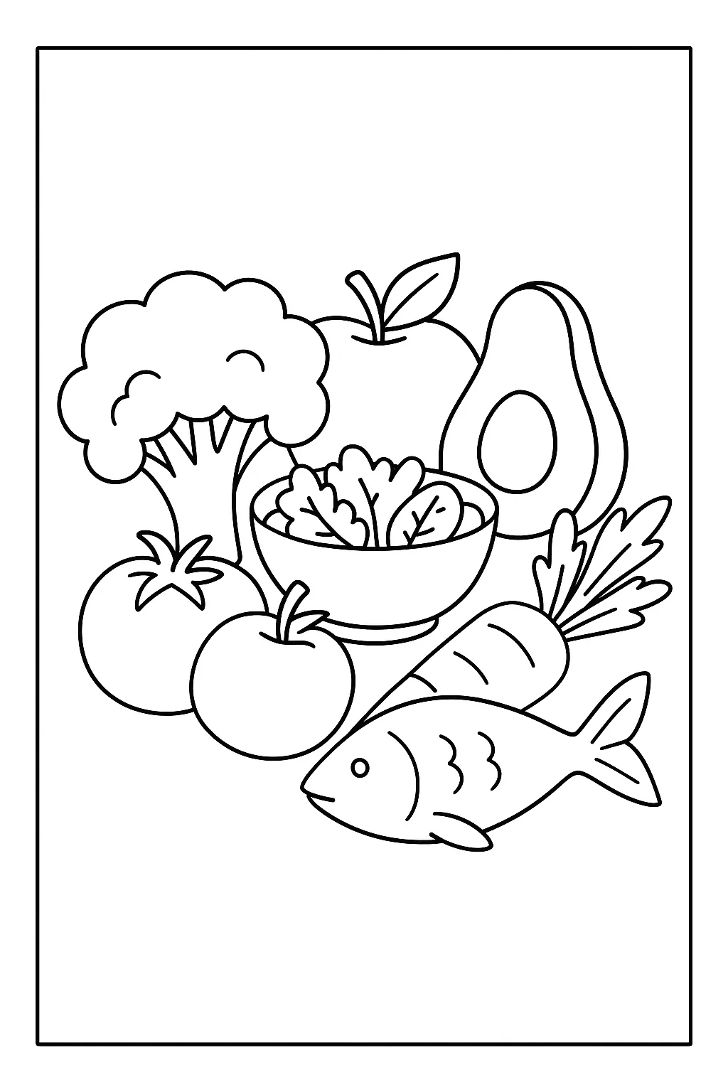 Desenho de alimentos saudaveis para colorir e imprimir