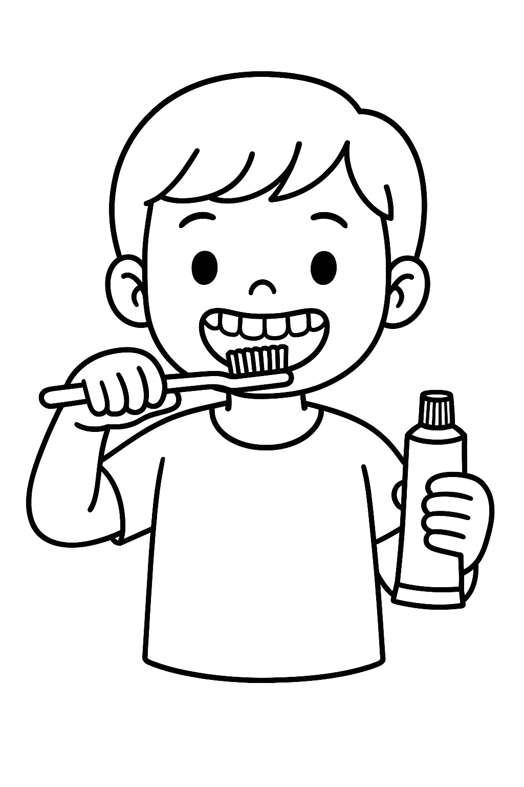 Desenho de higiene escovar os dentes para colorir e imprimir
