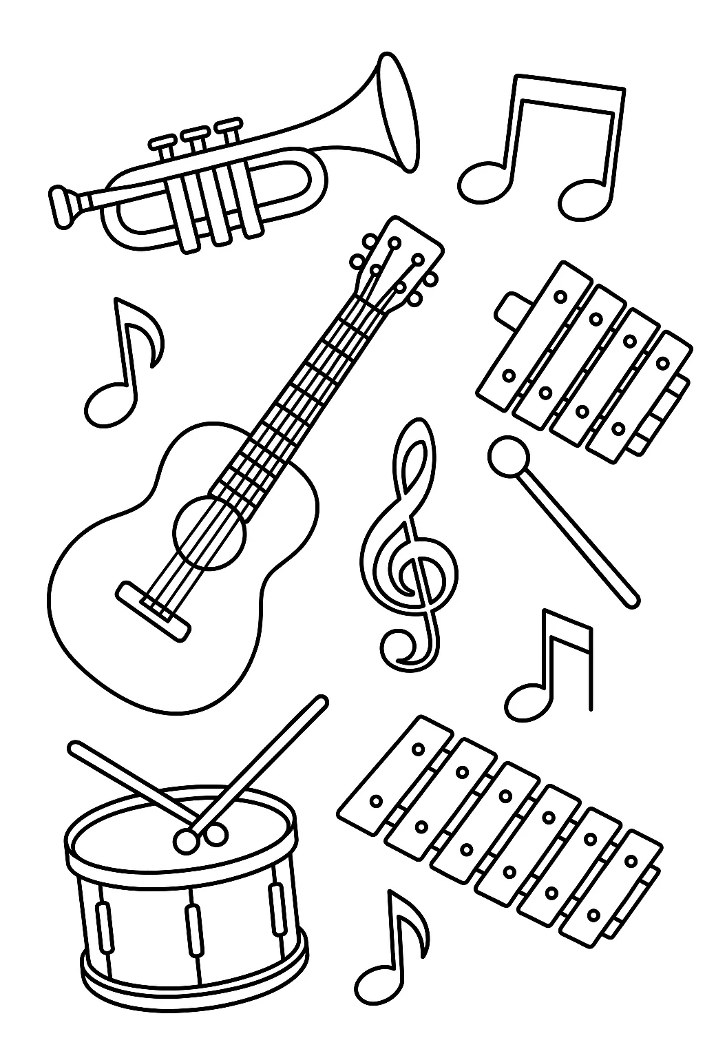 Desenho de instrumentos musicais para colorir e imprimir