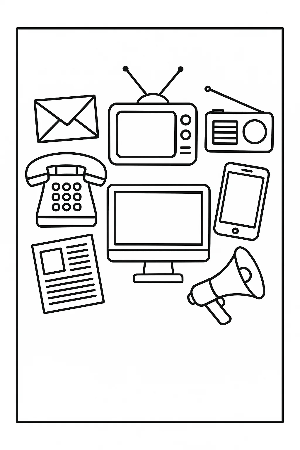 Desenho de meios de comunicacao para colorir e imprimir