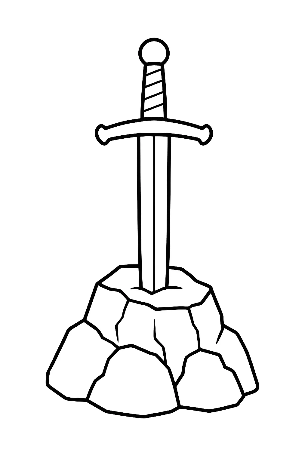 Desenho de espada na pedra para colorir e imprimir
