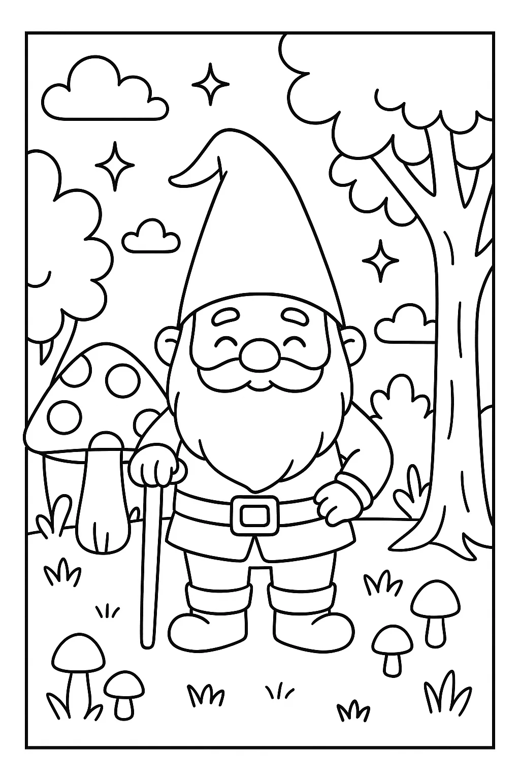 Gnomo Na Floresta Magica para Colorir