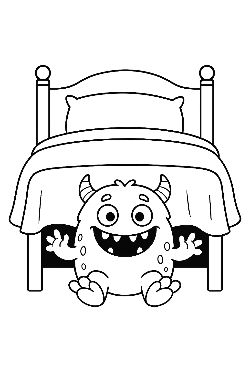 Desenho de monstro fofo debaixo da cama para colorir e imprimir