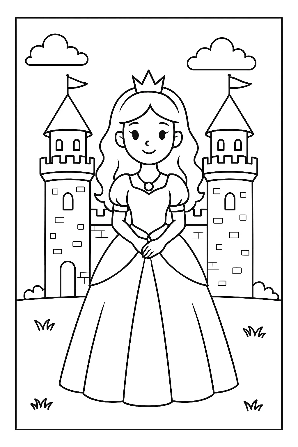 Desenho de princesa no castelo para colorir e imprimir