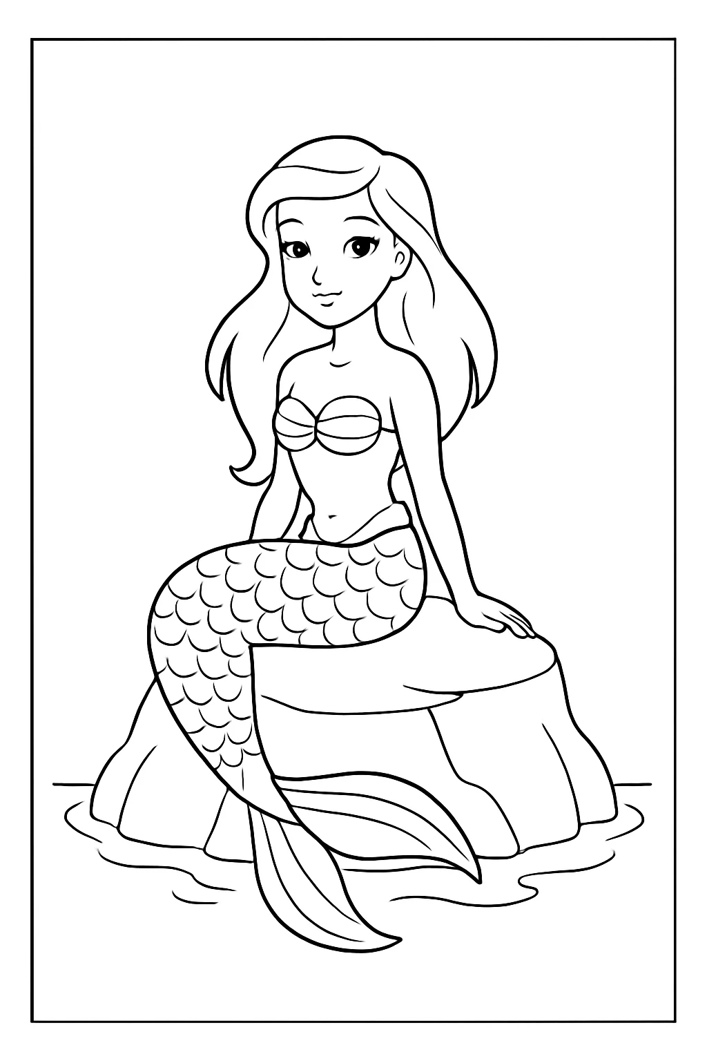 Sereia Sentada Na Pedra para Colorir