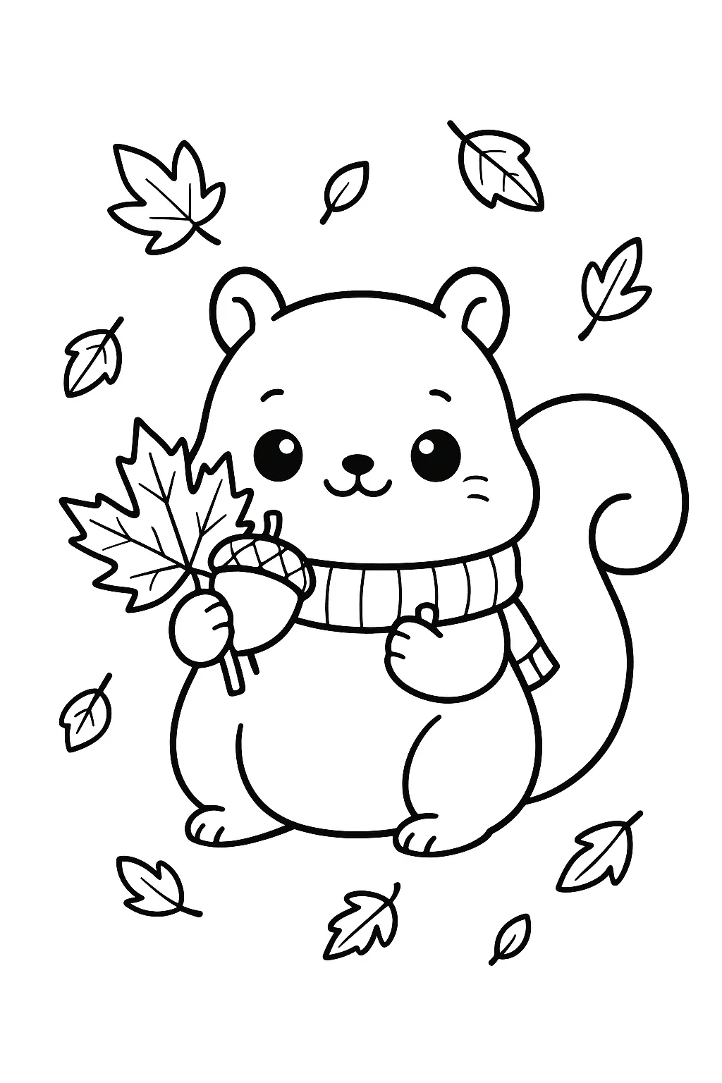 Desenho fofo estilo aconchegante de esquilo no outono para colorir e imprimir