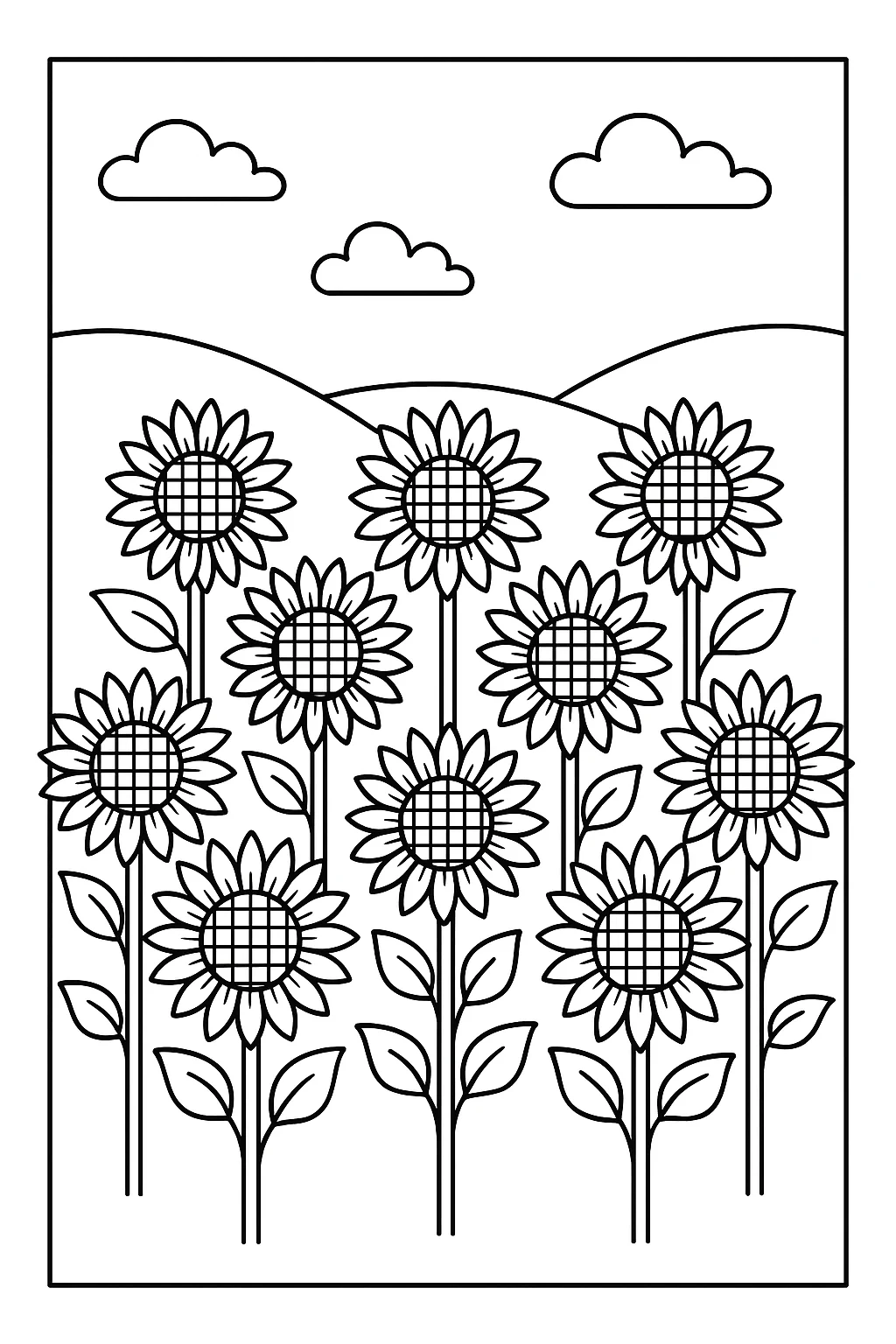 Campo De Girassois para Colorir
