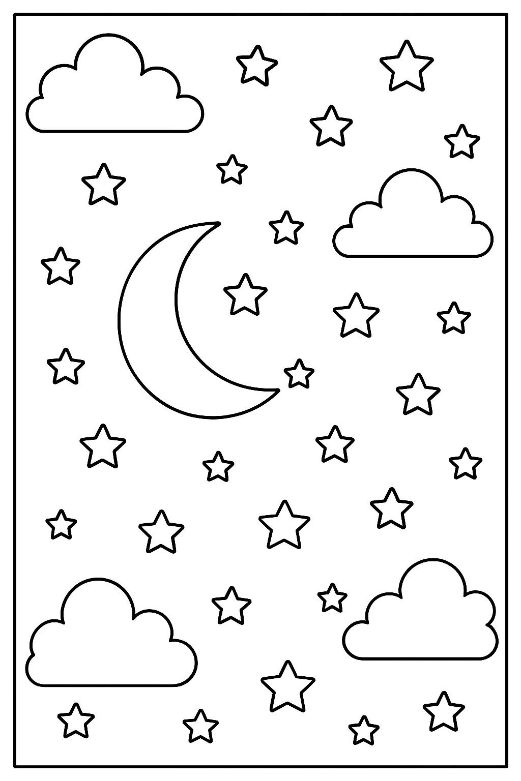 Desenho de ceu estrelado a noite para colorir e imprimir