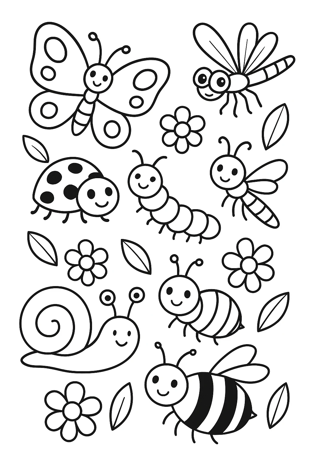 Desenho de insetos do jardim para colorir e imprimir