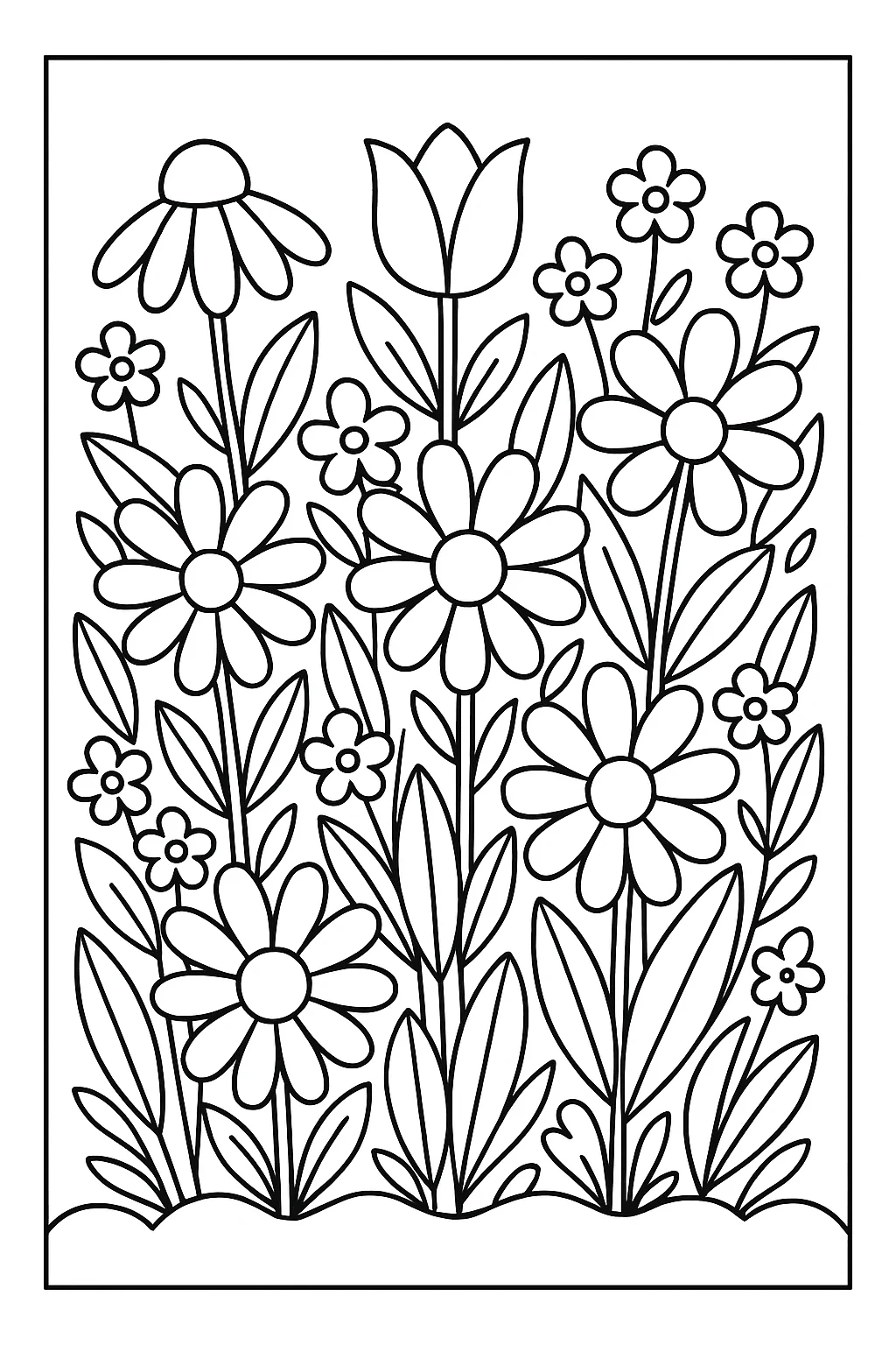 Jardim Cheio De Flores para Colorir