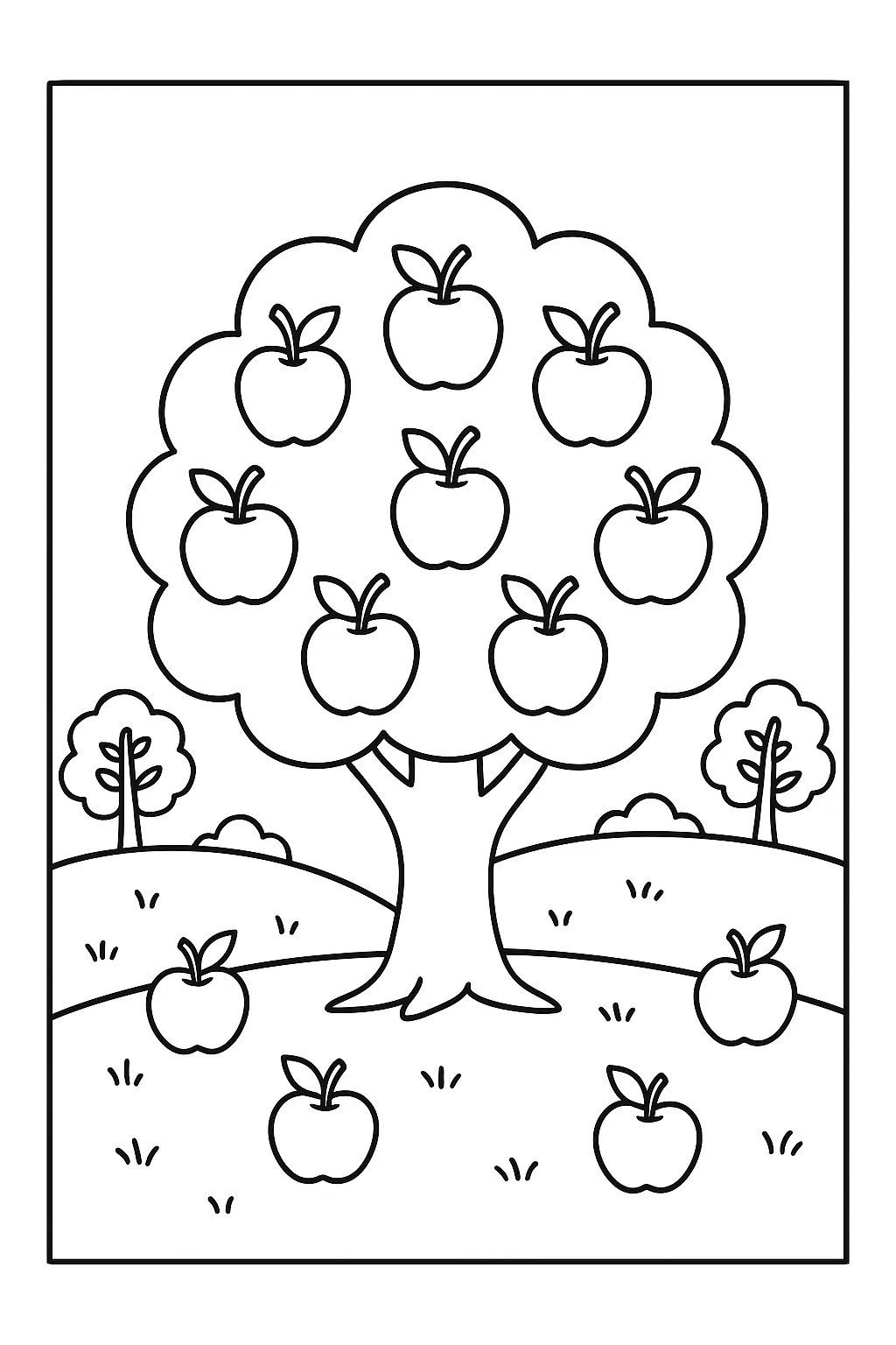 Desenho de pomar de macas para colorir e imprimir