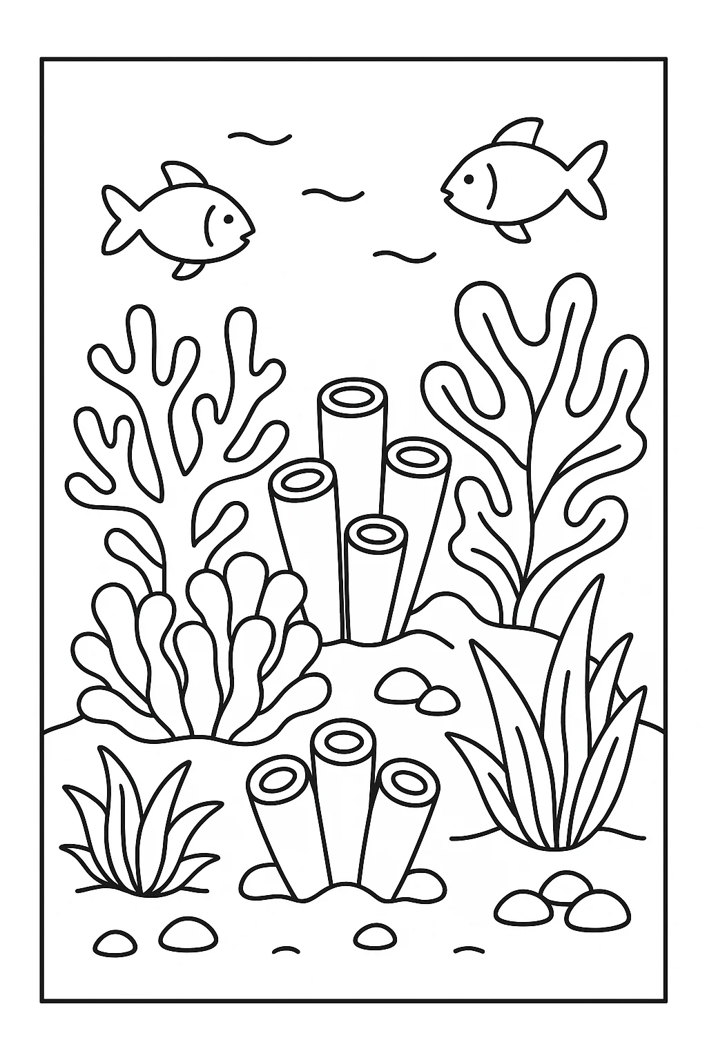 Desenho de recife de corais colorido para colorir e imprimir