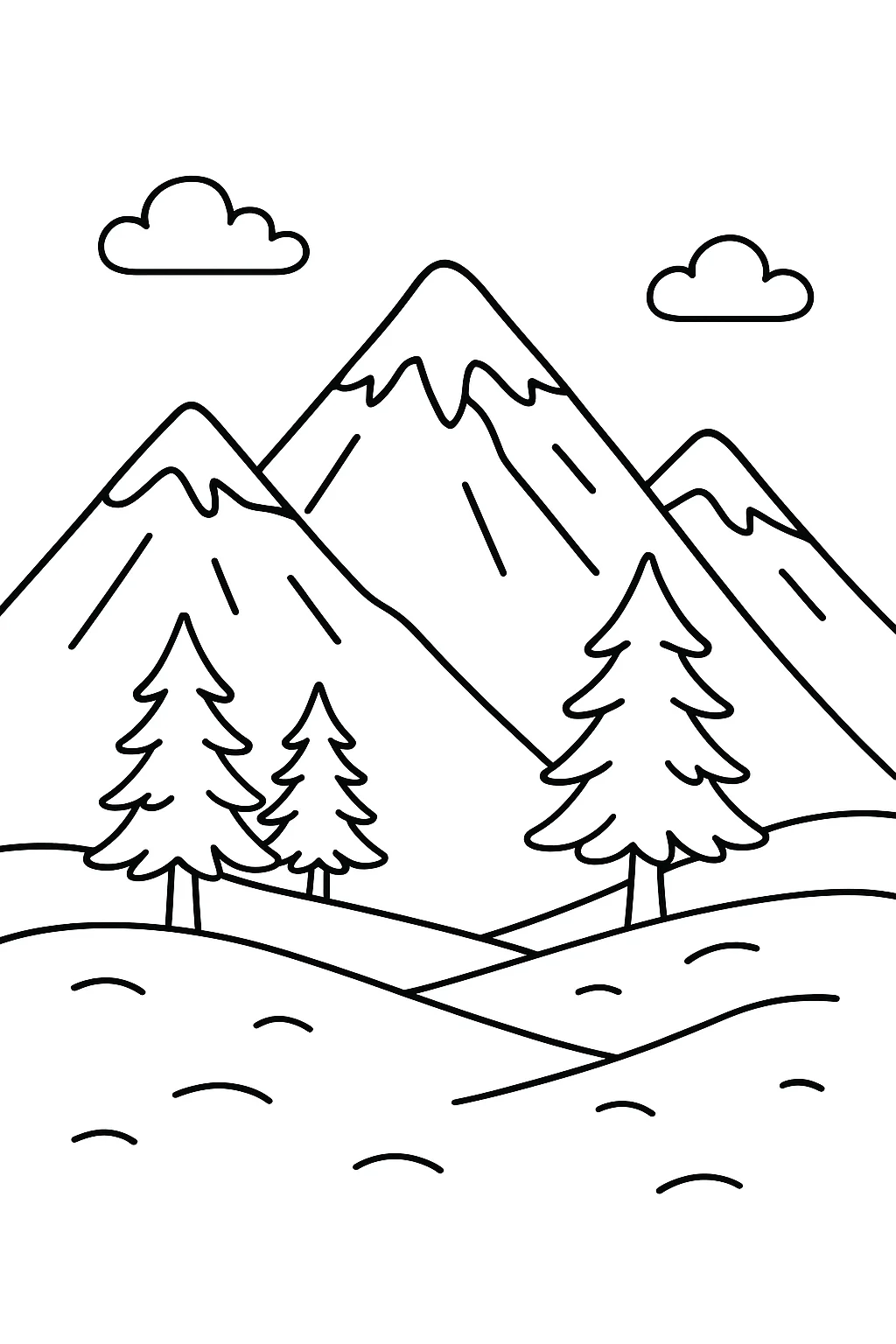 Desenho de montanha nevada para colorir e imprimir