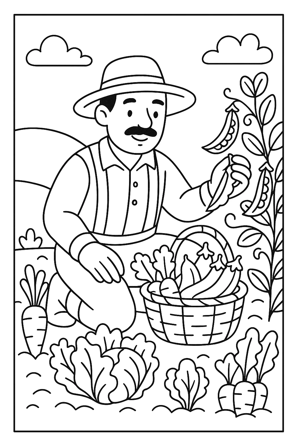 Agricultor Colhendo Legumes para Colorir