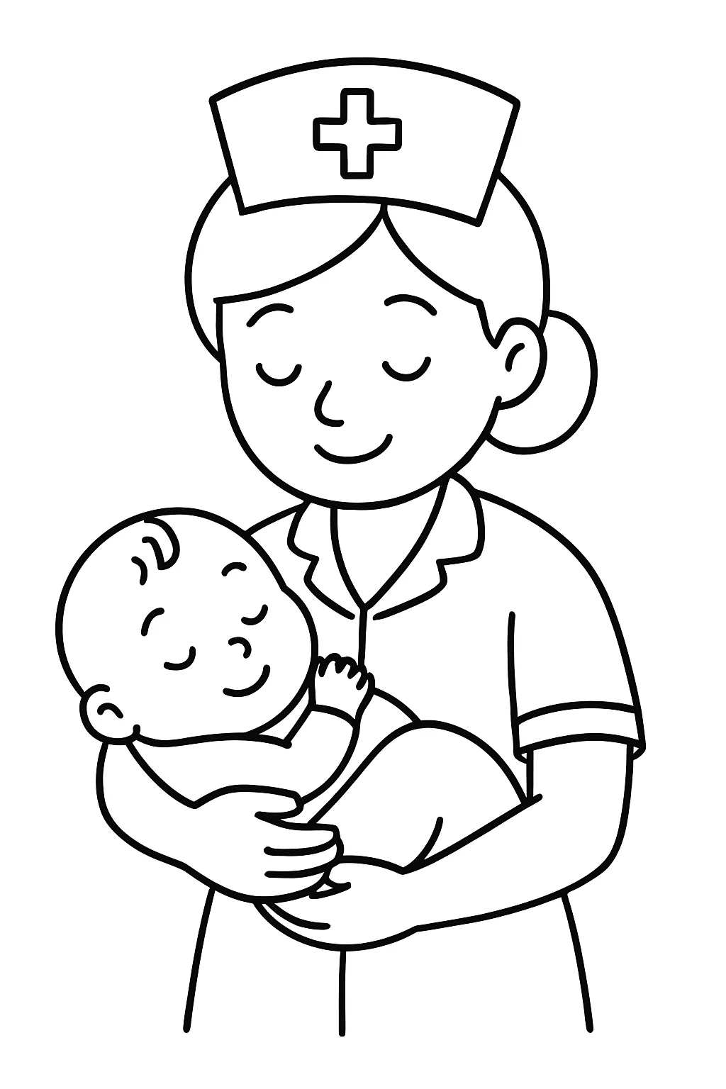 Desenho de enfermeira cuidando do bebe para colorir e imprimir
