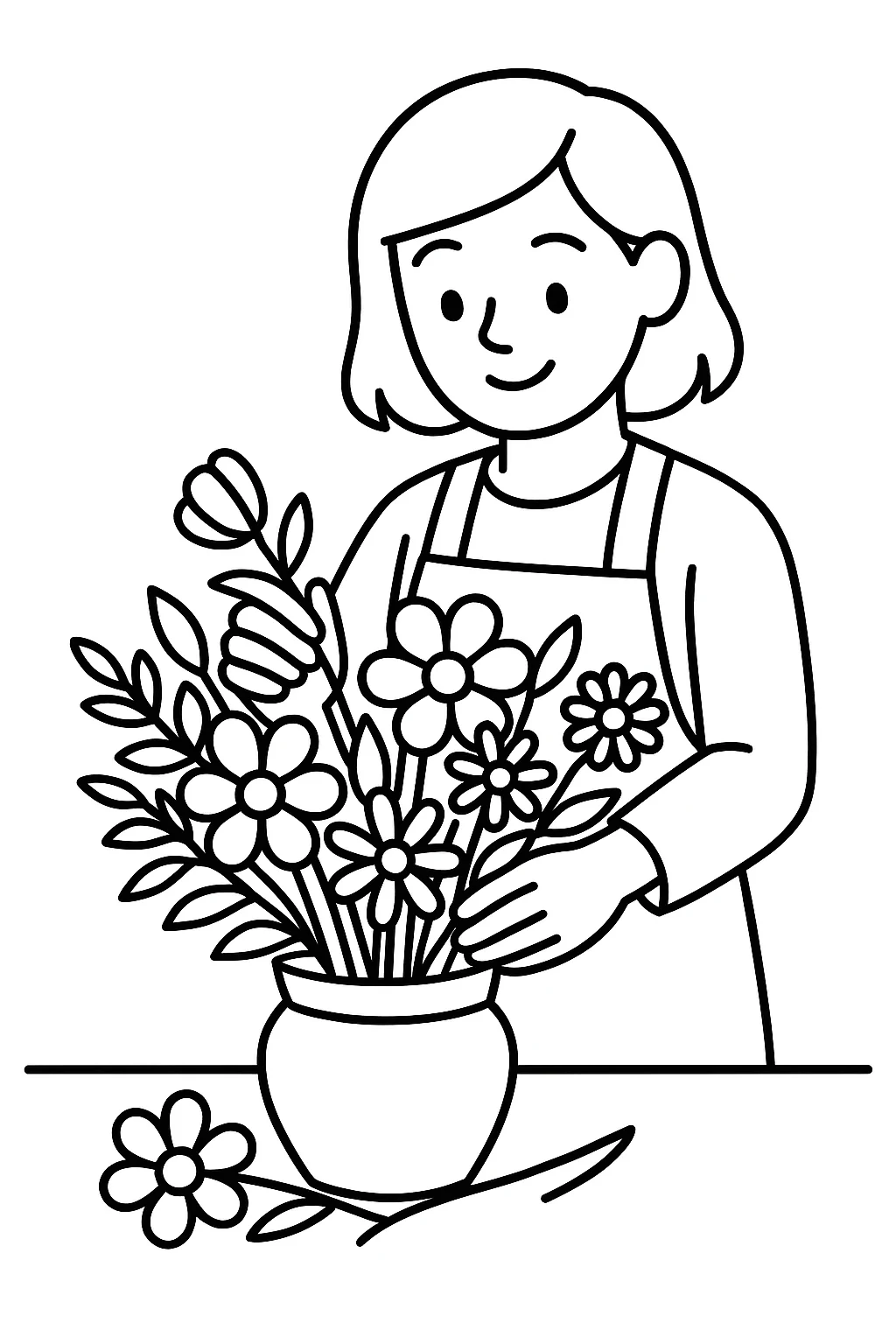 Desenho de florista arranjando flores para colorir e imprimir