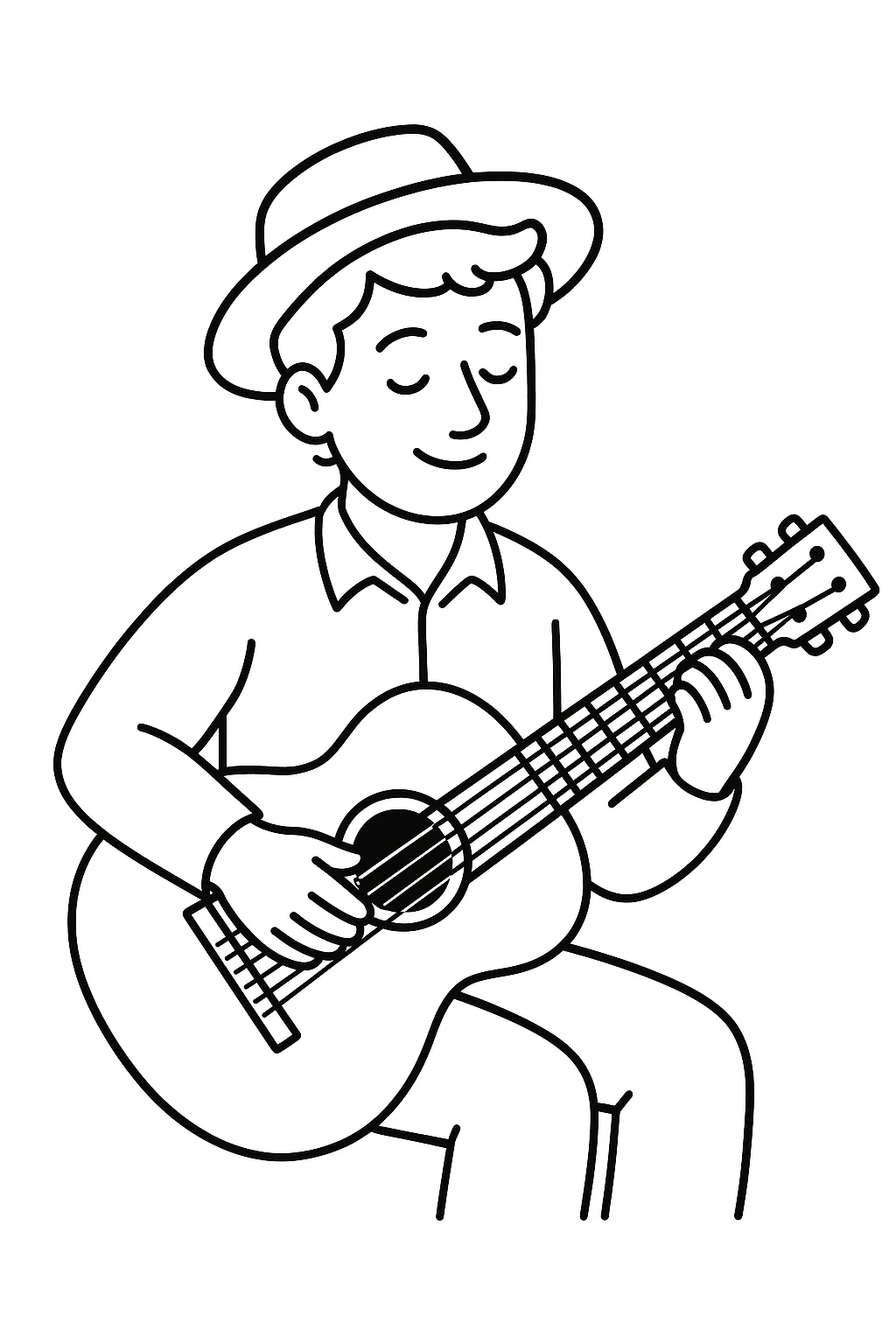 Desenho de musico tocando violao para colorir e imprimir