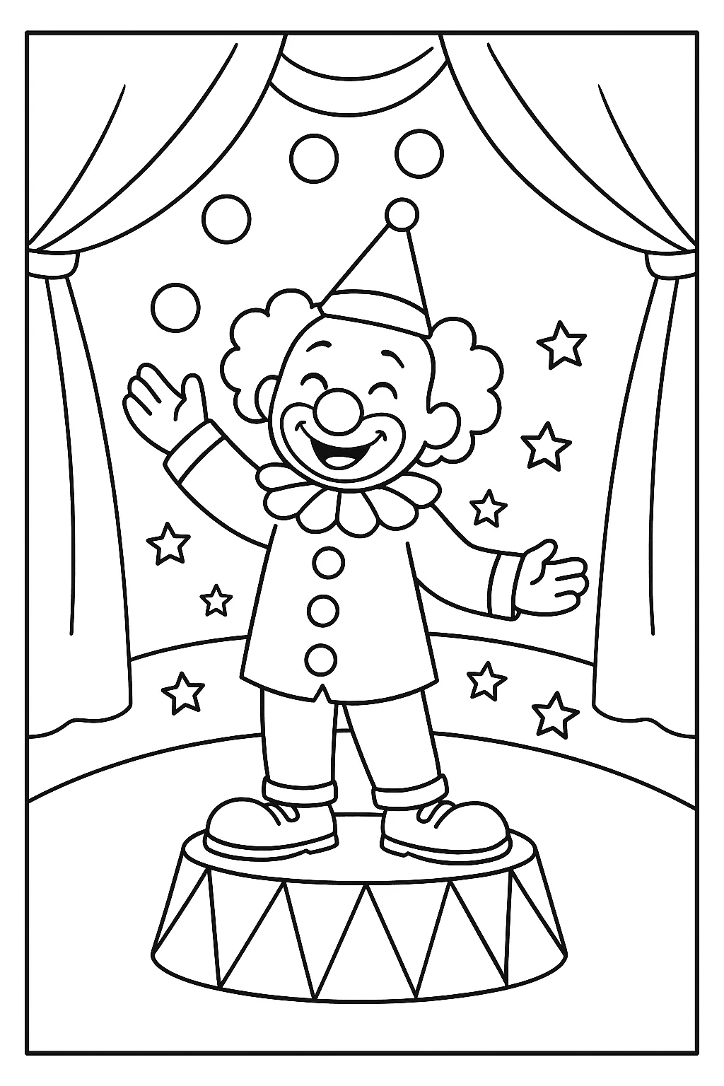 Desenho de palhaco no circo para colorir e imprimir