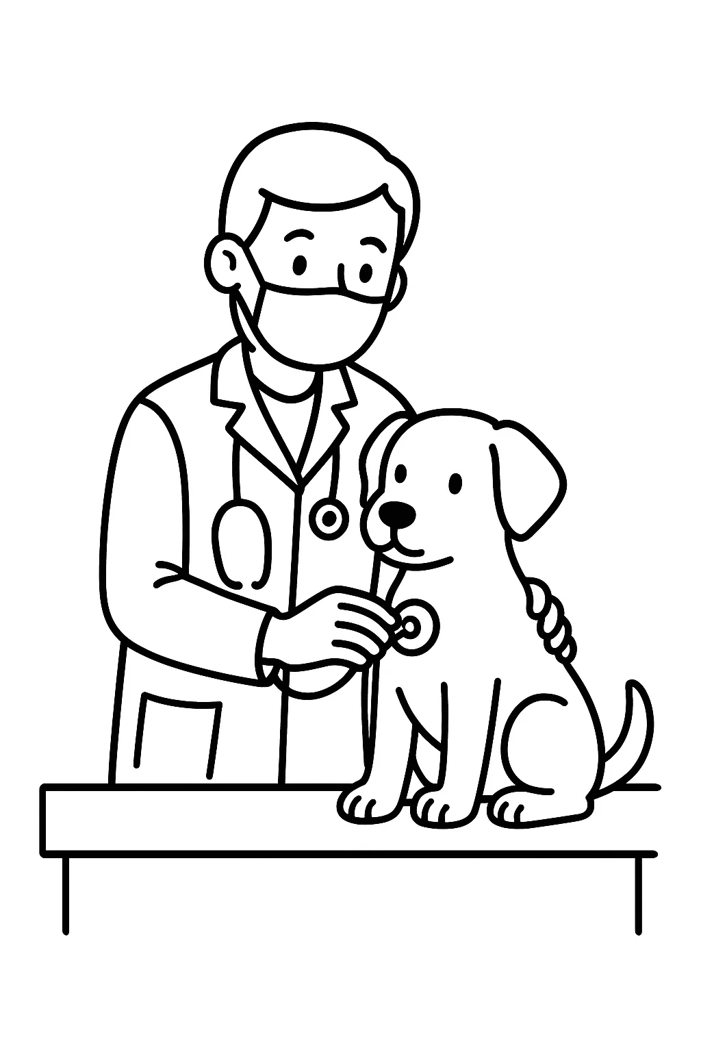 Veterinario Cuidando Do Cachorro para Colorir
