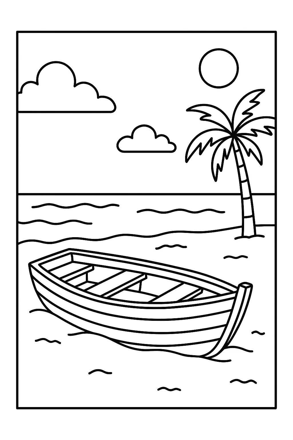 Desenho de lancha na praia para colorir e imprimir