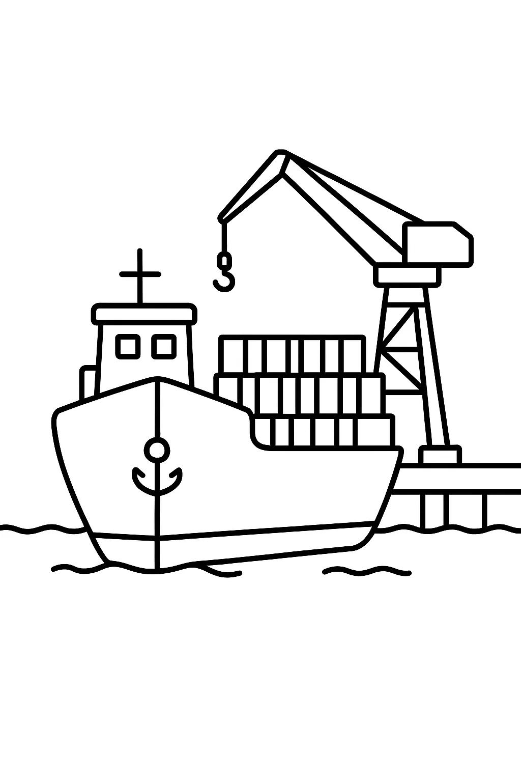 Desenho de navio cargueiro no porto para colorir e imprimir