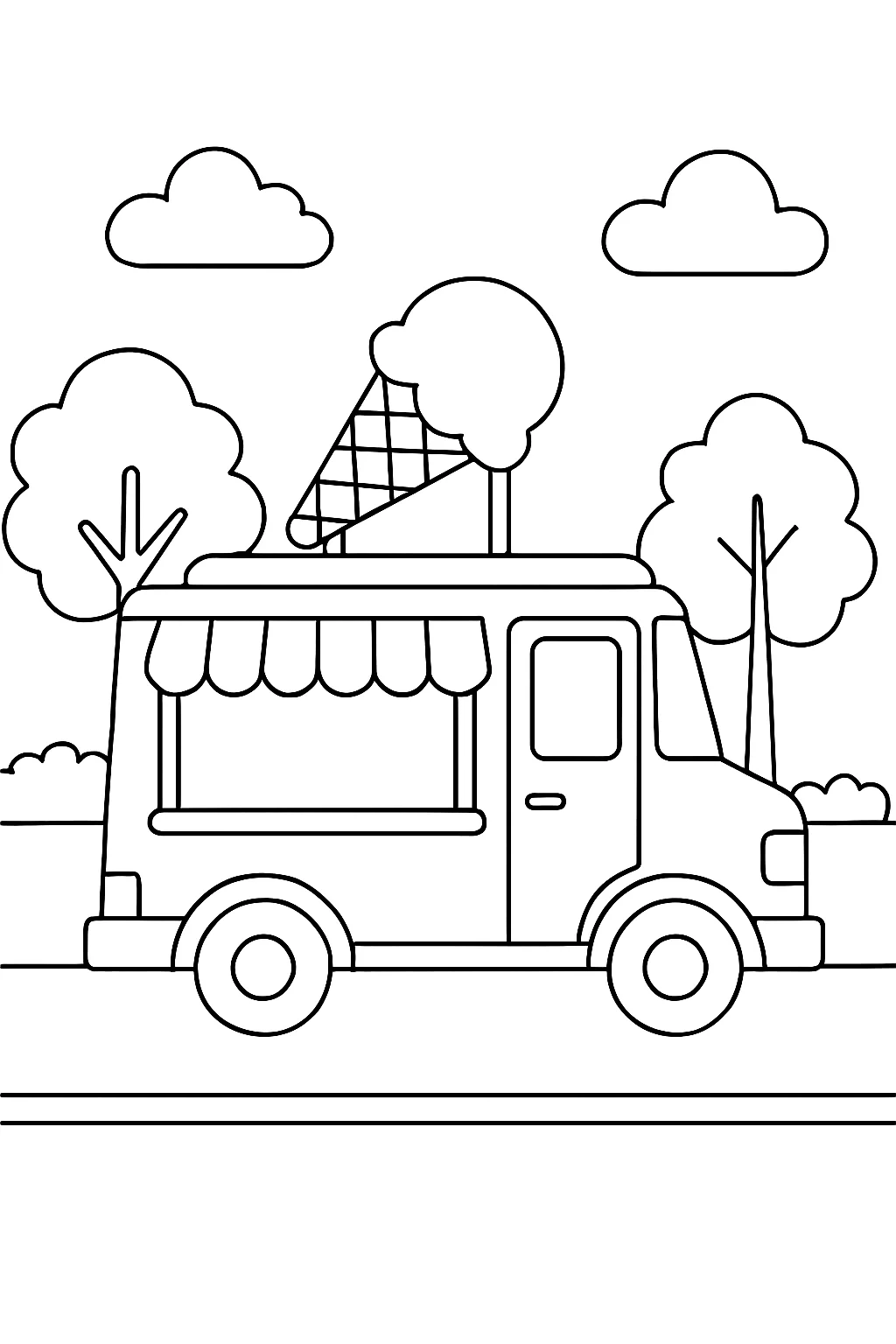 Desenho de van de sorvete na rua para colorir e imprimir